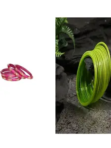 SOMIL Set of 16 Artificial Stones Studded Glass Bangles