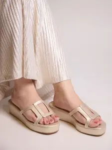 CAI Women Cutout Gold Wedges Sandals