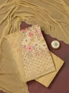 Koskii Floral Printed Beads and Stones Unstitched Dress Material