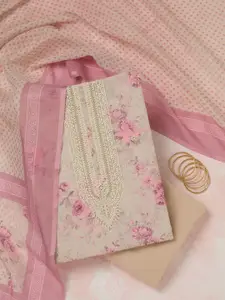 Koskii Floral Printed Sequinned Linen Unstitched Dress Material