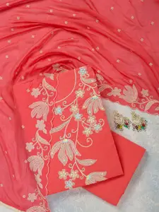 Koskii Floral Embroidered Sequinned Unstitched Dress Material