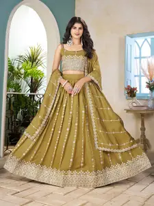 SHOPGARB Embroidered Thread Work Semi-Stitched Lehenga & Unstitched Blouse With Dupatta