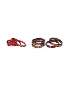SOMIL Women Pack Of 2 Red And Maroon Glass Ethnic Handcrafted Traditional Bangle