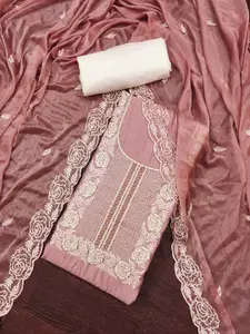 KALINI Floral Embroidered Thread Work Roman Cotton Unstitched Dress Material