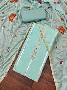 KALINI Floral Embroidered Gotta Patti Roman Cotton Unstitched Dress Material