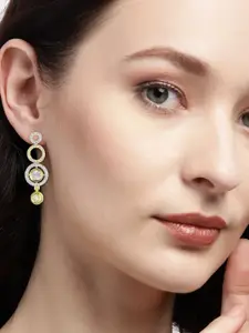 PRIVIU Gold-Plated American Diamond Studded Circular Shaped Drop Earrings