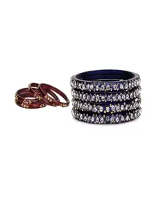 Somil Set of 8 Maroon & Blue Glass Artificial Stones And Beaded Bangles Set