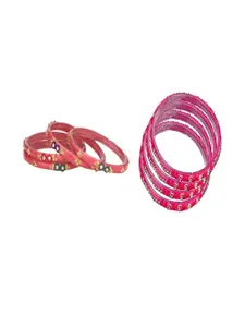 SOMIL Set Of 8 Pink And Orange Bangles
