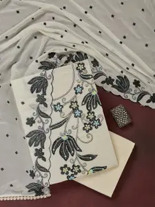 Koskii Floral Embroidered Cotton Unstitched Dress Material