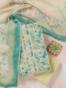 Koskii Floral Printed Linen Unstitched Dress Material