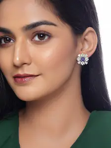 PRIVIU Silver-Plated American Diamond Studded Floral Shaped Studs