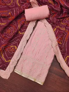 KALINI Floral Embroidered Thread Work Roman Cotton Unstitched Dress Material