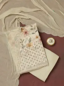 Koskii Floral Printed Beads and Stones Unstitched Dress Material