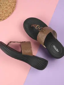 Metro Women Textured Open Toe Flatform Heel Sandals