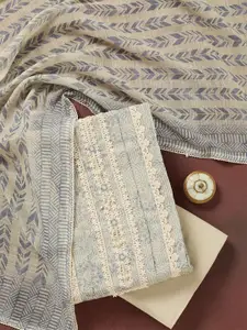 Koskii Floral Printed Thread Work Unstitched Dress Material