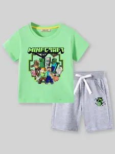 INCLUD Boys Minecraft Printed T-Shirt With Shorts