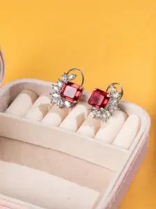Niscka Rhodium-Plated American Diamond Studded Square Shaped Studs