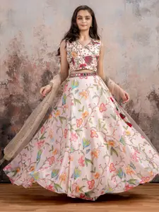 Lagorii Girls Embroidered Mirror Work Ready to Wear Lehenga & Blouse With Dupatta