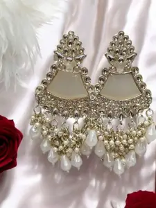 Awaglamm Fashion Brass-Plated AD Studded & Beaded Chandelier Square Drop Earrings