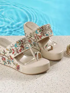 Metro Women Embroidered Flatform Heel Sandals with Ethnic - Embellished