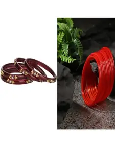 Somil Elegant Combo Glass Bangle Set | Handmade Traditional Chudi For Women | Perfect For Daily & Occasion Use, Combo Of 2 Set, Maroon, Red