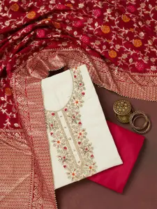 Koskii Floral Embroidered Sequinned Unstitched Dress Material