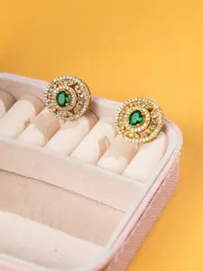 Niscka Gold-Plated American Diamond Studded Circular Shaped Studs