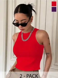 TOOCHKI Women Pack Of 2 Ribbed Sleeveless Tank Crop Top