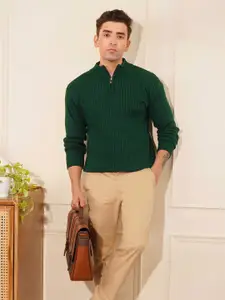 KVETOO Ribbed High Neck  Zipper Pullover