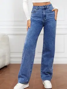 all about you Women Straight Fit High-Rise Cotton Jeans