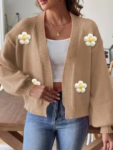 bebe Women Ribbed Applique Detail Front-Open Sweaters