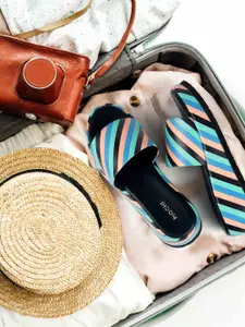 Mochi Women Striped Open Toe Wedge Sandals