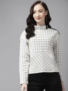 The Roadster Lifestyle Co. Women Turtle Neck Checked Cotton Pullover Sweatshirt