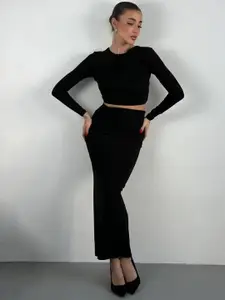 Outzidr Round Neck Crop-Top With Maxi Skirt Co-Ords