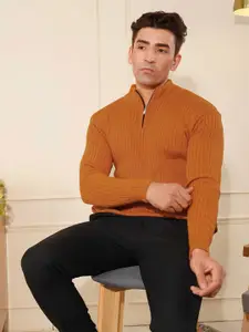 KVETOO Men Ribbed High Neck Pullover