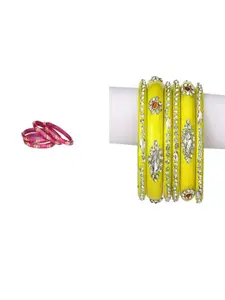 SOMIL Set of 10 Stones Studded Glass Bangles