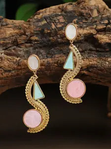 DIVASTRI Gold-Plated Artificial Stones Studded Geometric Drop Earrings