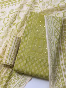 Meena Bazaar Floral Printed Mirror Work Unstitched Dress Material