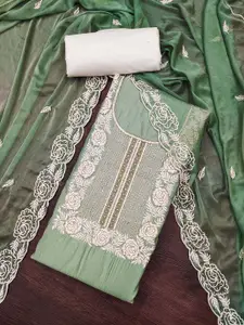 KALINI Floral Embroidered Thread Work Roman Cotton Unstitched Dress Material