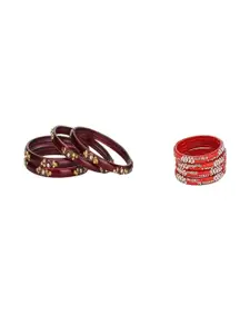 Somil Combo Of 2 Set, Red, maroon glass bangles