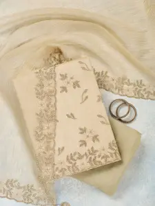 Koskii Floral Embroidered Beads and Stones Tissue Unstitched Dress Material