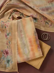 Koskii Ethnic Motifs Embroidered Sequinned Linen Unstitched Dress Material