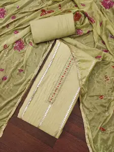 KALINI Striped Embellished Gotta Patti Roman Cotton Unstitched Dress Material