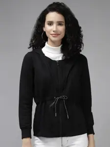 The Roadster Lifestyle Co. Women Monochrome Hooded Pure Cotton Sweatshirt