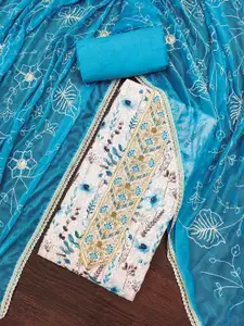 KALINI Printed Floral Printed Stones Work Cotton Unstitched Dress Material