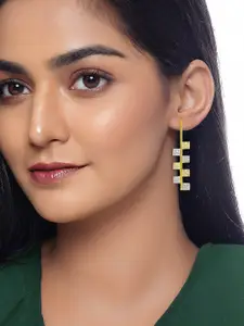 PRIVIU Gold-Plated American Diamond Studded Square Shaped Drop Earrings