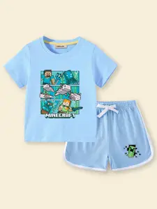 INCLUD Girls Minecraft Printed T-shirt with Shorts