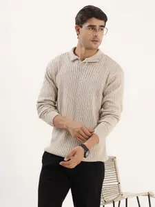 KVETOO Men Ribbed Shirt Collar Pullover Sweaters