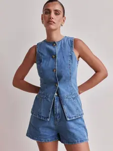 all about you Cotton Round Neck Waistcoat With Shorts Co-Ords