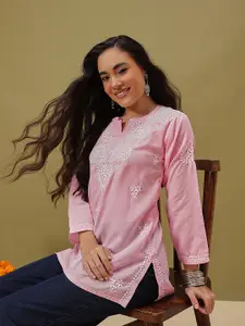 ADA Ethnic Motifs Chikankari Embroidered Thread Work Pure Cotton Thread Work Kurti